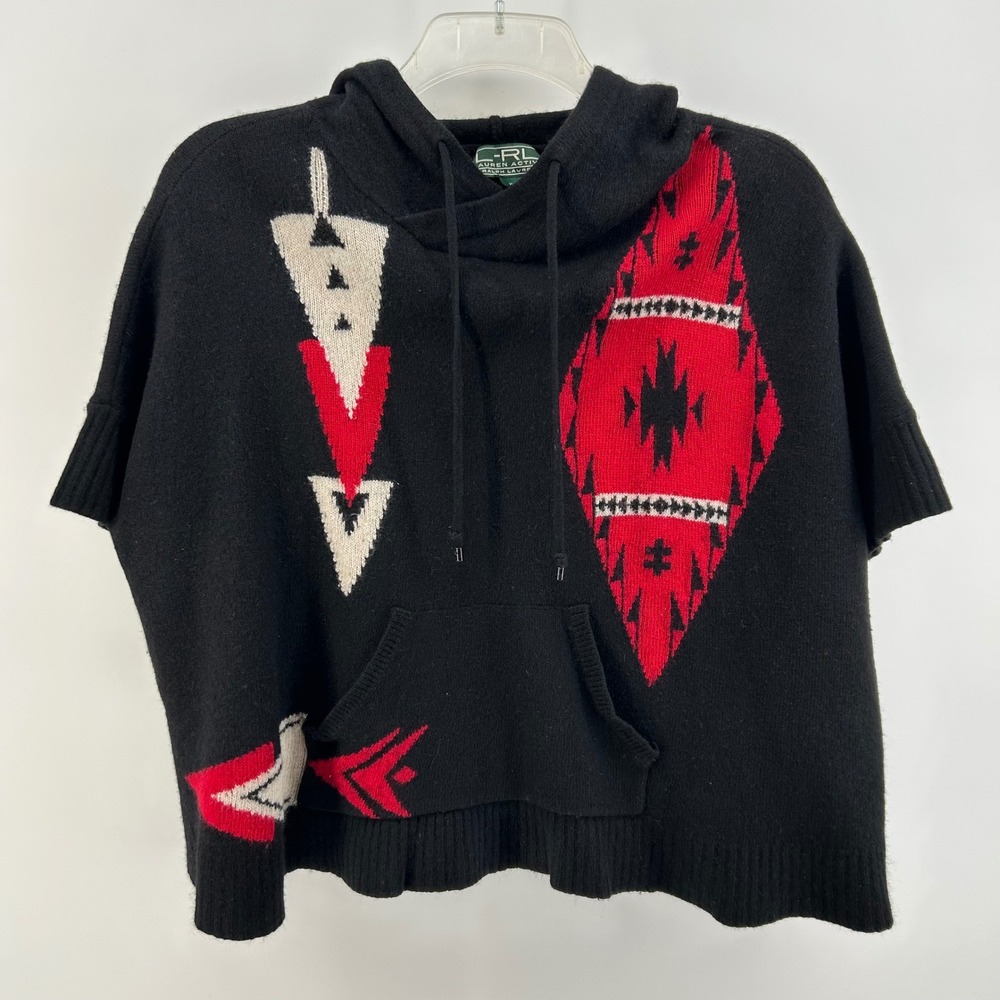 Lauren Ralph Lauren Hooded Sweater Womens XL Black Red Southwestern